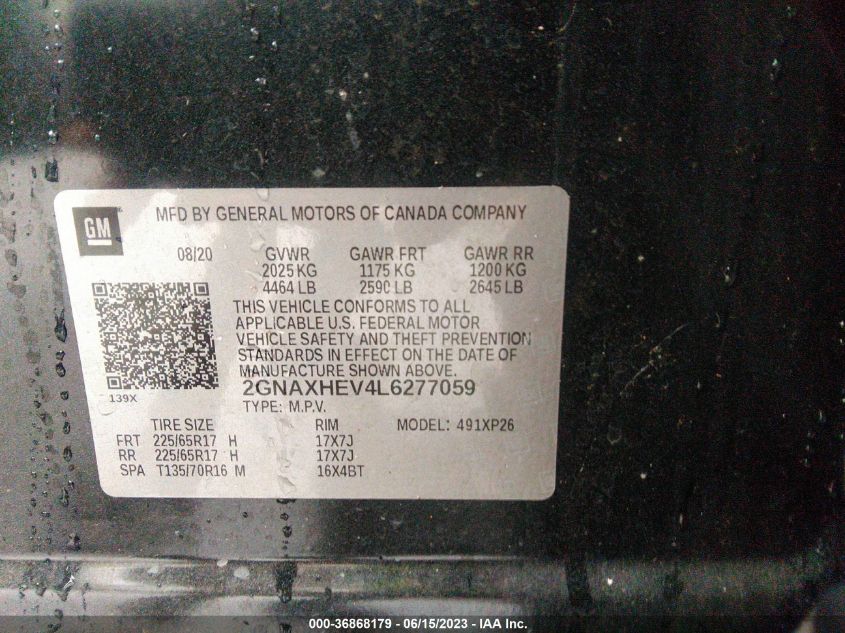 2020 CHEVROLET EQUINOX LS - 2GNAXHEV4L6277059