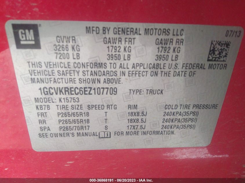 2014 CHEVROLET SILVERADO 1500 LT - 1GCVKREC6EZ107709