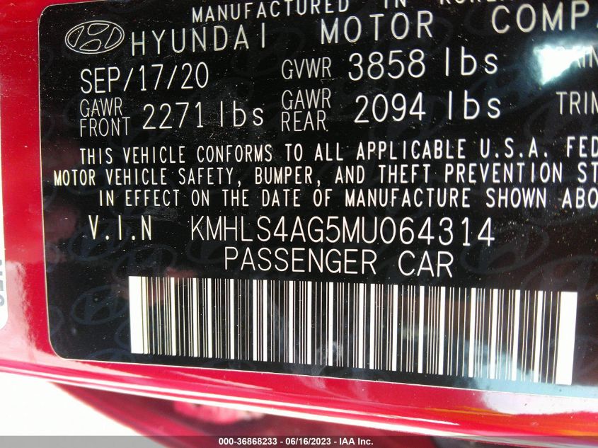 KMHLS4AG5MU064314 Hyundai Elantra SEL 9