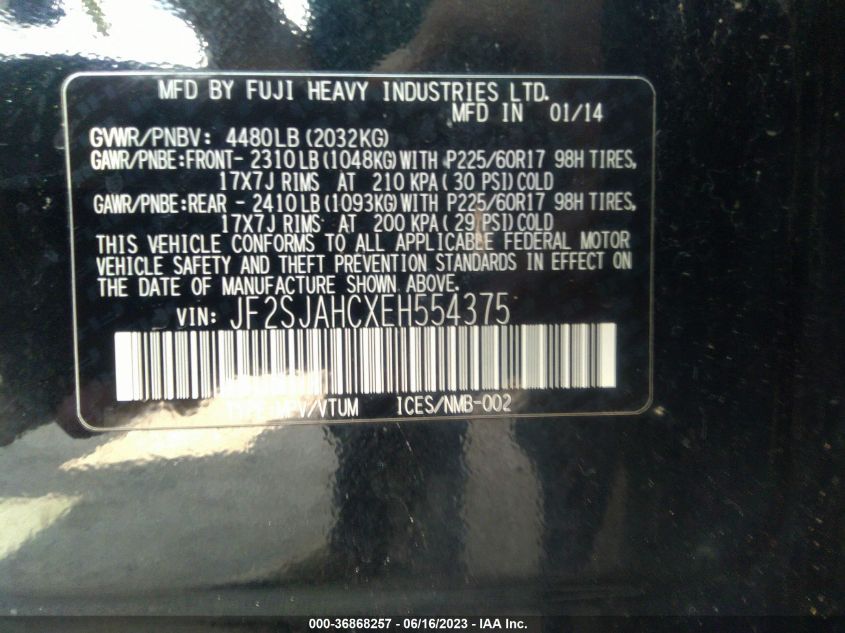 2014 SUBARU FORESTER 2.5I LIMITED - JF2SJAHCXEH554375