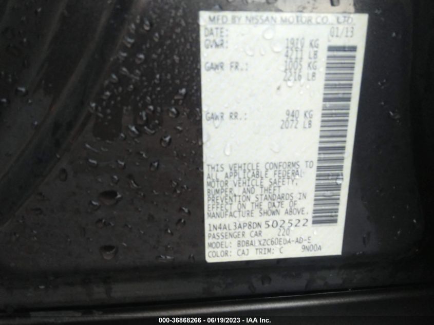 2013 NISSAN ALTIMA 2.5 SL - 1N4AL3AP8DN502522