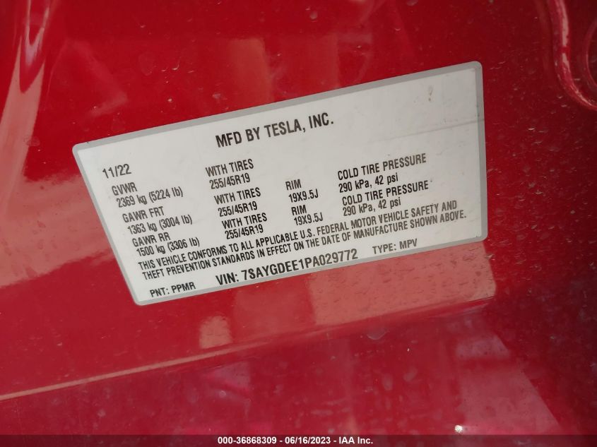 2023 TESLA MODEL Y LONG RANGE - 7SAYGDEE1PA029772
