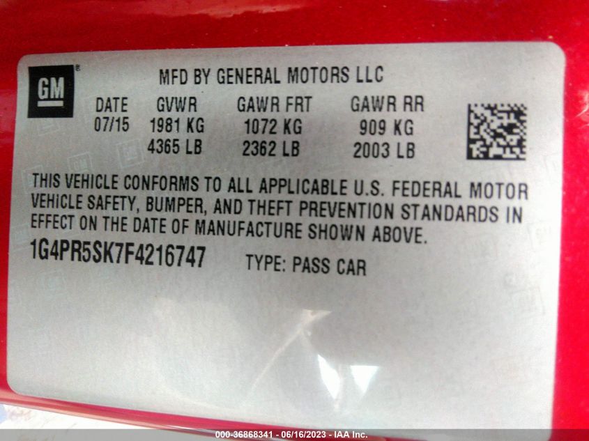 2015 BUICK VERANO CONVENIENCE GROUP - 1G4PR5SK7F4216747