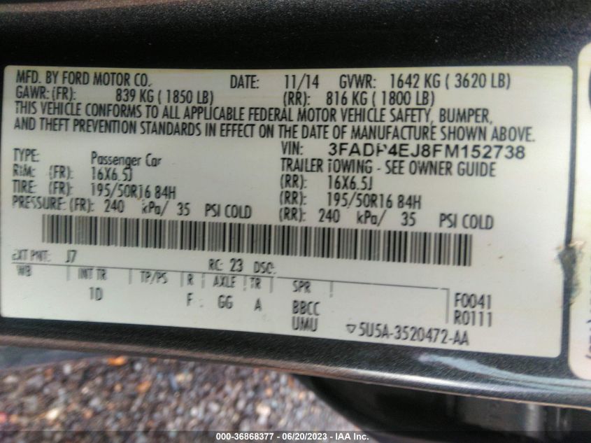 2015 FORD FIESTA SE - 3FADP4EJ8FM152738
