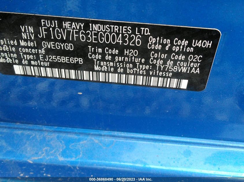 2014 SUBARU IMPREZA SEDAN WRX WRX LIMITED JF1GV7F63EG004326