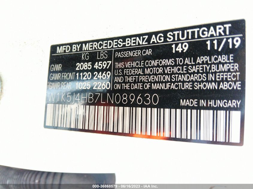 2020 MERCEDES-BENZ CLA CLA 250 - W1K5J4HB7LN089630