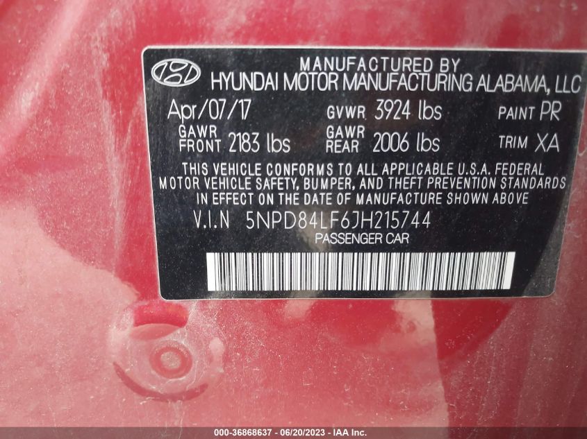 2018 HYUNDAI ELANTRA SEL - 5NPD84LF6JH215744