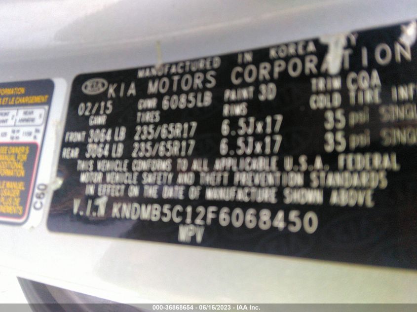 2015 KIA SEDONA LX - KNDMB5C12F6068450