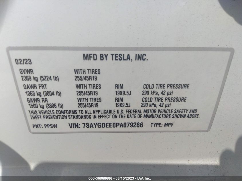 7SAYGDEE0PA079286 Tesla Model Y LONG RANGE 8