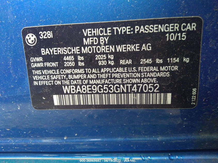2016 BMW 3 SERIES 328I - WBA8E9G53GNT47052