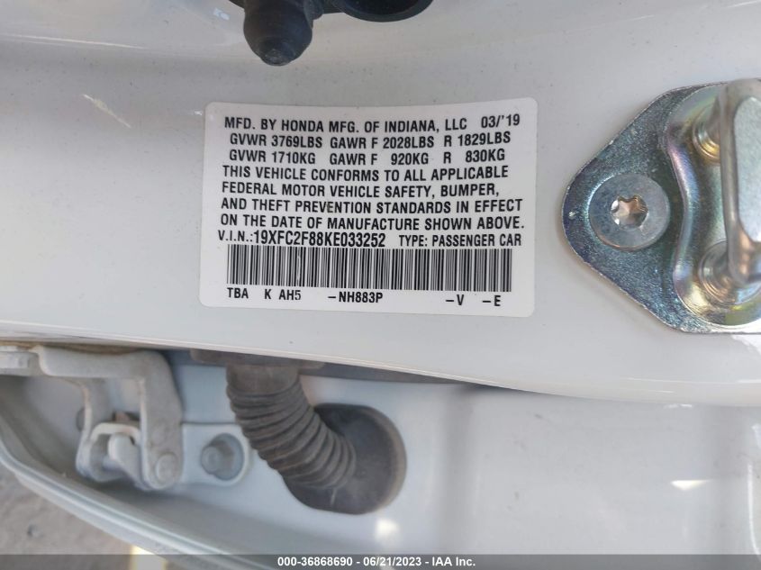 2019 HONDA CIVIC SEDAN SPORT - 19XFC2F88KE033252