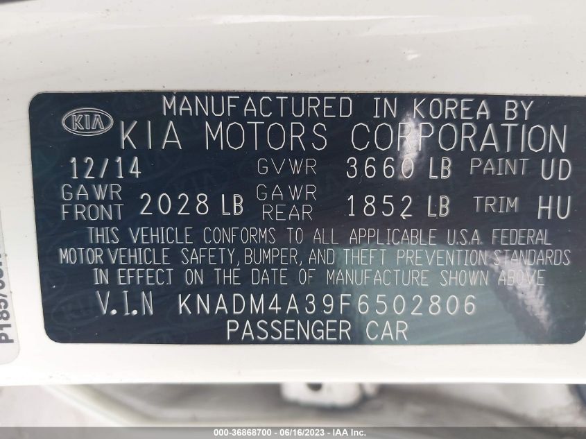 2015 KIA RIO LX - KNADM4A39F6502806