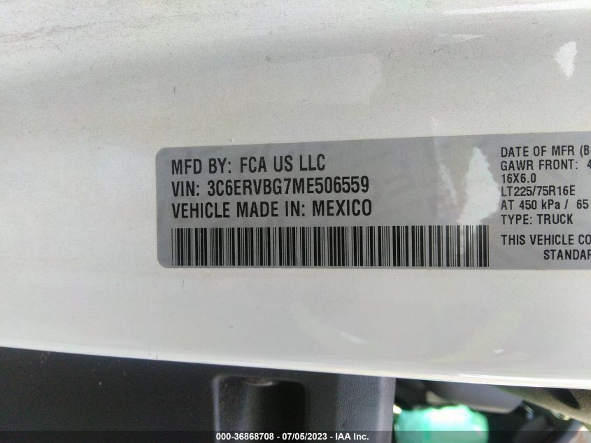 2021 RAM PROMASTER CARGO VAN - 3C6ERVBG7ME506559
