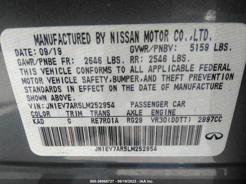 2020 INFINITI Q50 3.0T SPORT - JN1EV7AR5LM252954
