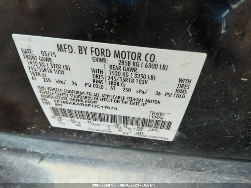 2015 FORD UTILITY POLICE 1FM5K8AR8FGC17674