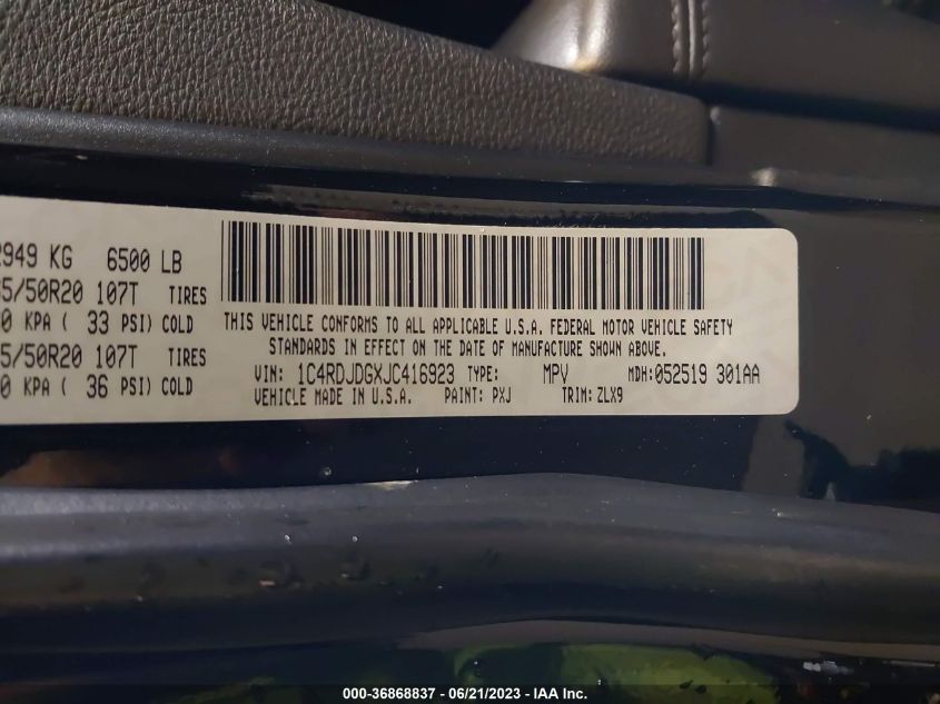 2018 DODGE DURANGO GT - 1C4RDJDGXJC416923