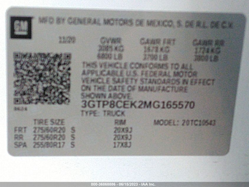 2021 GMC SIERRA 1500 ELEVATION - 3GTP8CEK2MG165570