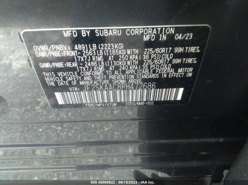 2023 SUBARU FORESTER - JF2SKAAC8PH472686
