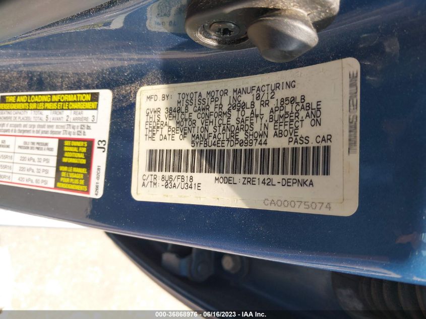 2013 TOYOTA COROLLA L/LE/S - 5YFBU4EE7DP099744