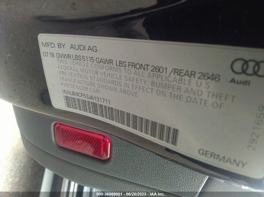 2018 AUDI S5 SPORTBACK PREMIUM PLUS WAUB4CF53JA131711
