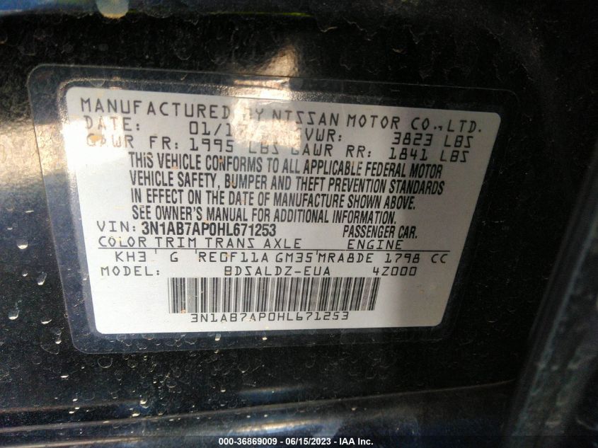 2017 NISSAN SENTRA SV - 3N1AB7AP0HL671253