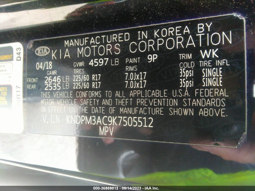 2019 KIA SPORTAGE LX - KNDPM3AC9K7505512