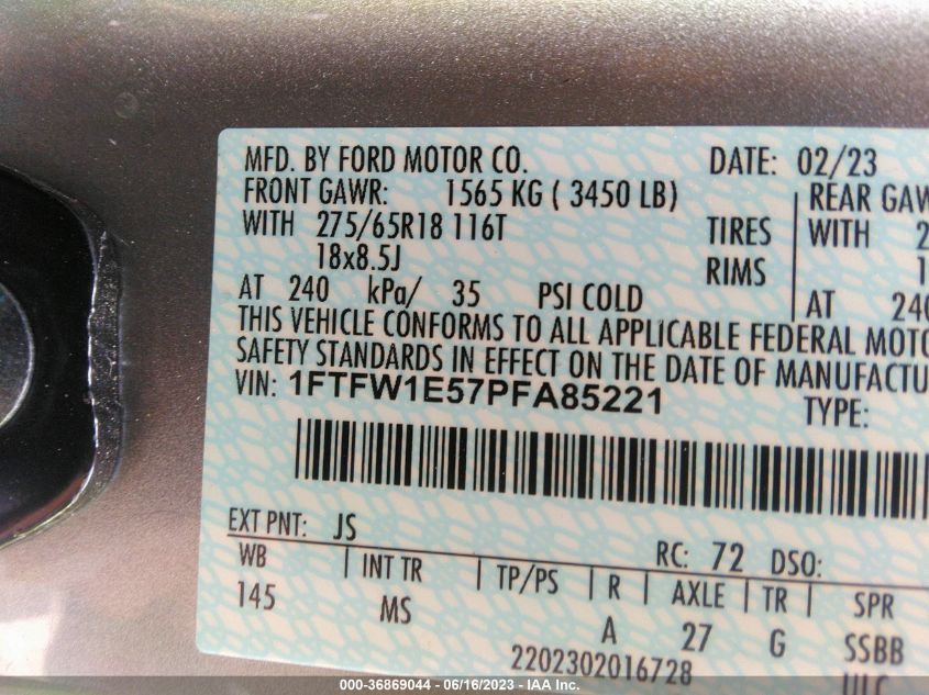 2023 FORD F-150 XL/XLT/LARIAT - 1FTFW1E57PFA85221