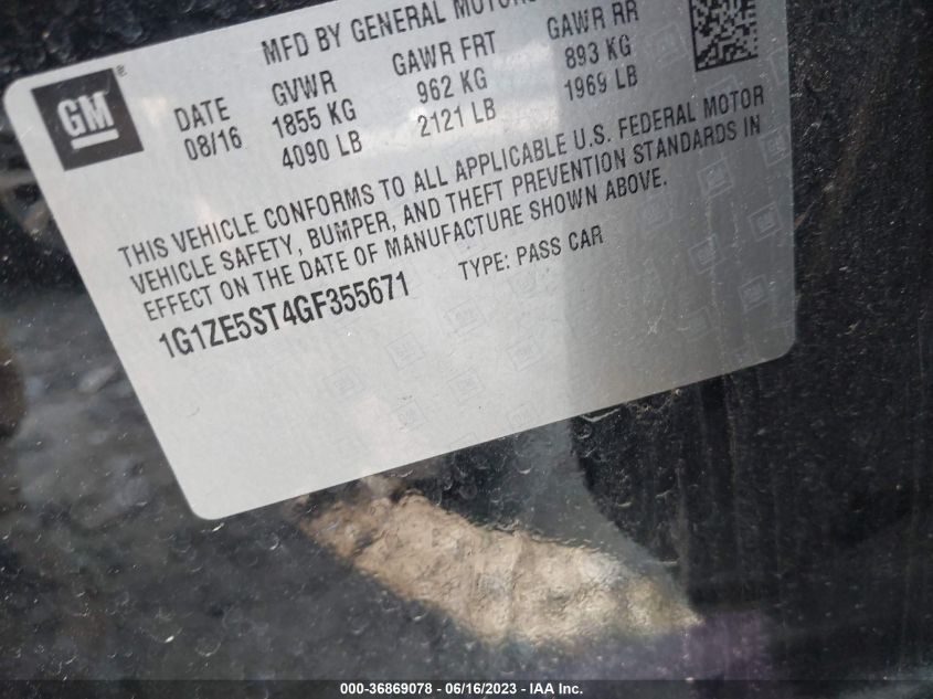2016 CHEVROLET MALIBU LT - 1G1ZE5ST4GF355671