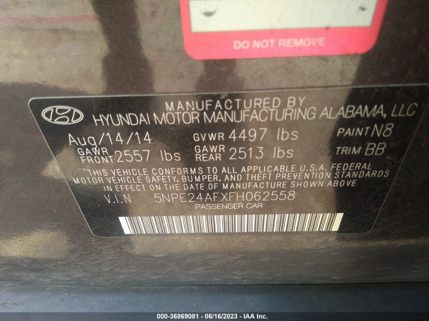 2015 HYUNDAI SONATA SE - 5NPE24AFXFH062558