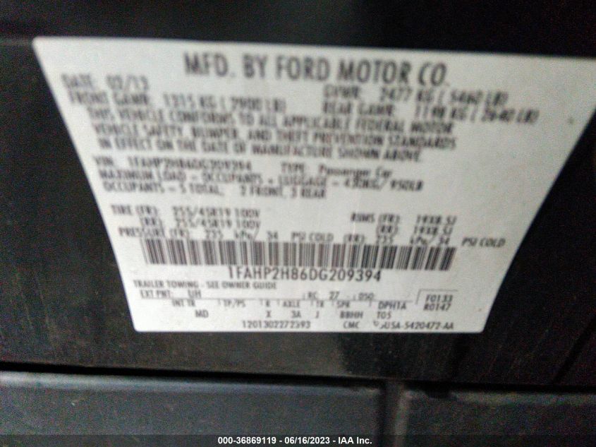 2013 FORD TAURUS SEL - 1FAHP2H86DG209394