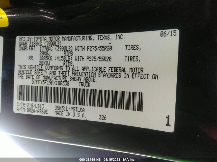 2015 TOYOTA TUNDRA 2WD TRUCK LTD - 5TFFY5F19FX188338