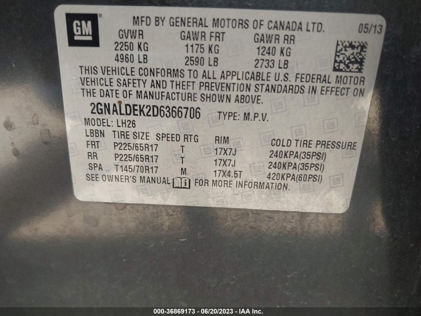 2013 CHEVROLET EQUINOX LT - 2GNALDEK2D6366706