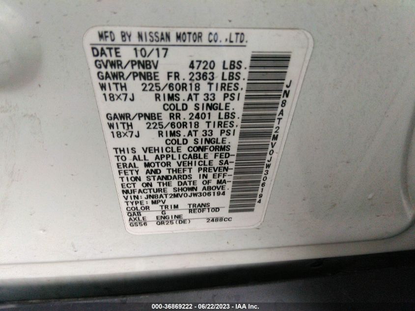 2018 NISSAN ROGUE SL - JN8AT2MV0JW306194