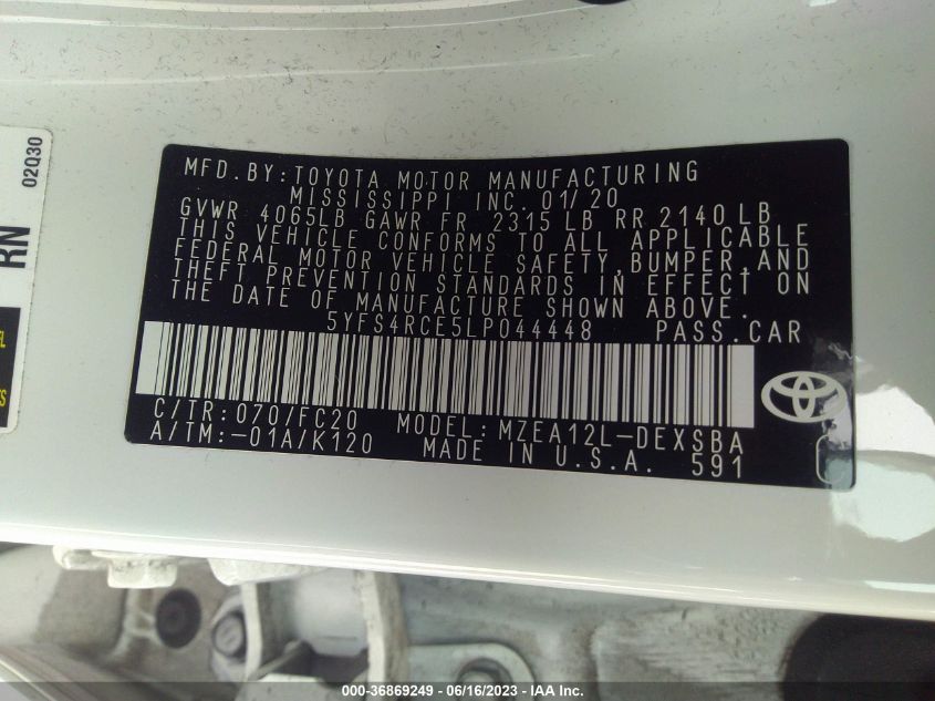2020 TOYOTA COROLLA SE/NIGHTSHADE - 5YFS4RCE5LP044448