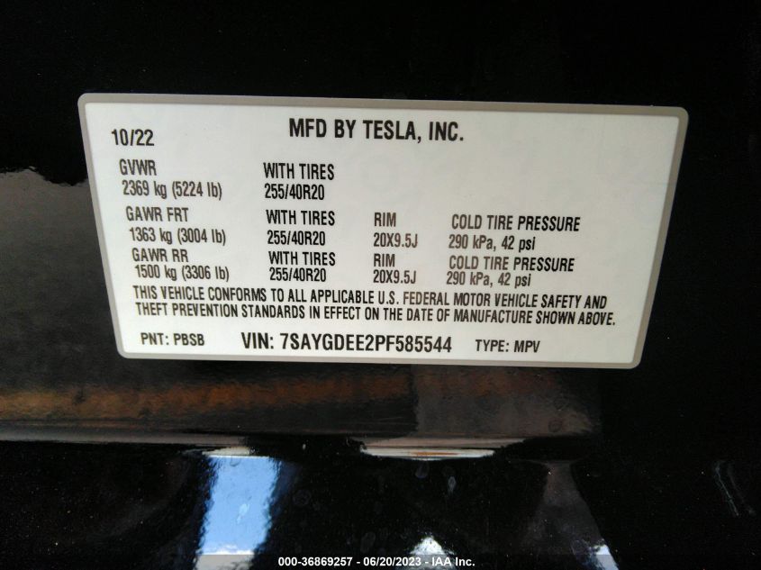 2023 TESLA MODEL Y LONG RANGE - 7SAYGDEE2PF585544