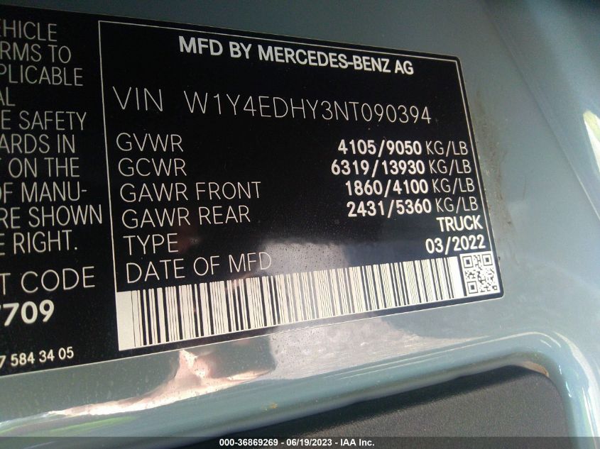 2022 MERCEDES-BENZ SPRINTER CARGO VAN W1Y4EDHY3NT090394