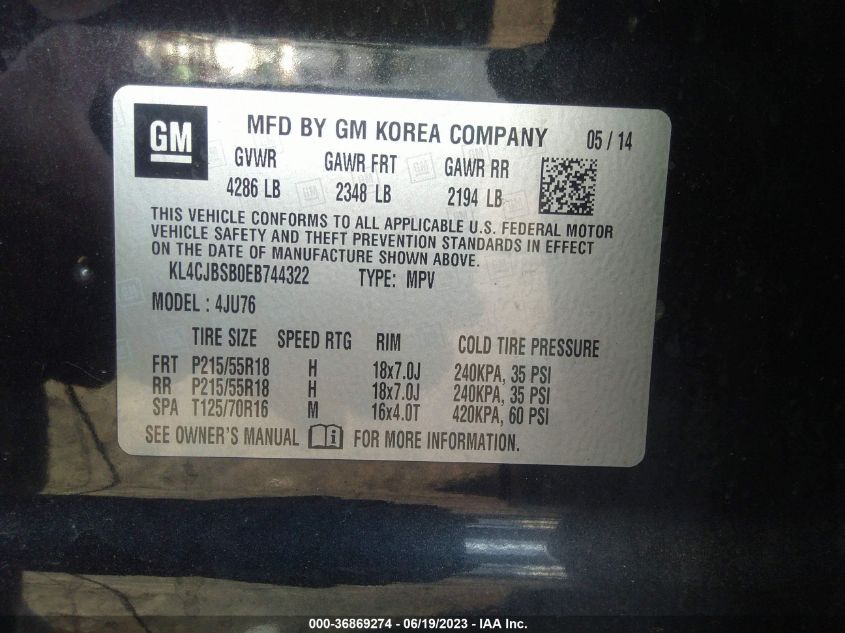 2014 BUICK ENCORE CONVENIENCE - KL4CJBSB0EB744322