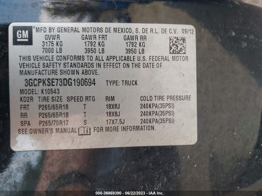 2013 CHEVROLET SILVERADO 1500 LT - 3GCPKSE73DG190694