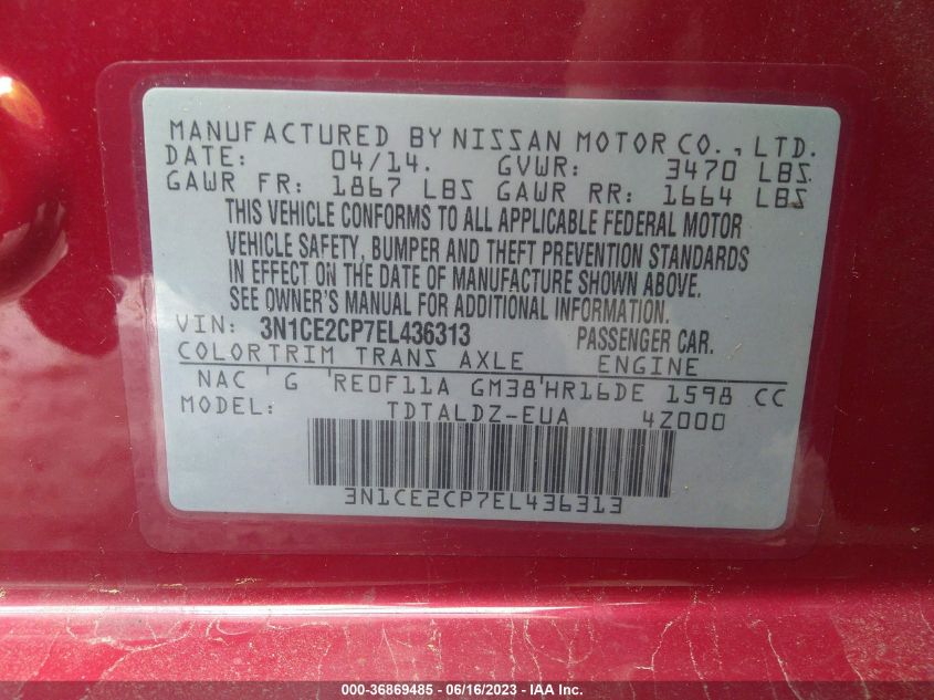 2014 NISSAN VERSA NOTE SV - 3N1CE2CP7EL436313