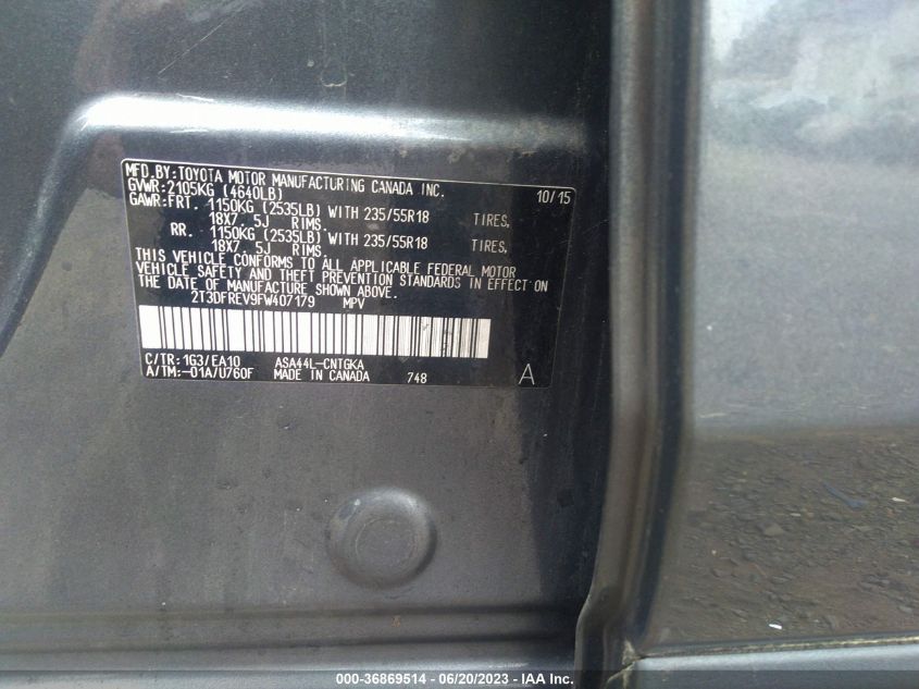 2015 TOYOTA RAV4 LIMITED - 2T3DFREV9FW407179
