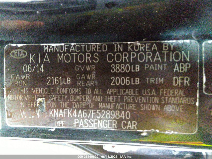 2015 KIA FORTE LX - KNAFK4A67F5289840