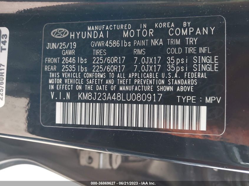 2020 HYUNDAI TUCSON SE - KM8J23A48LU080917