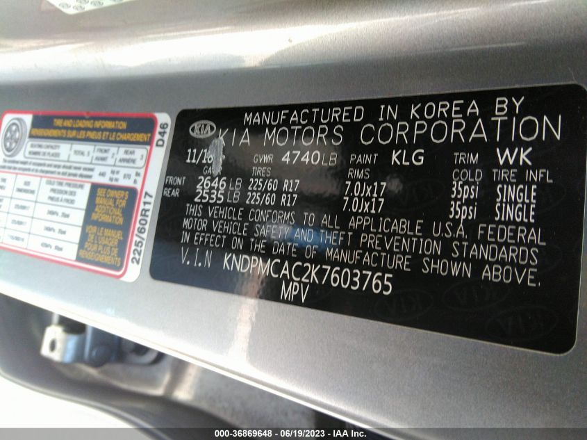 2019 KIA SPORTAGE LX - KNDPMCAC2K7603765