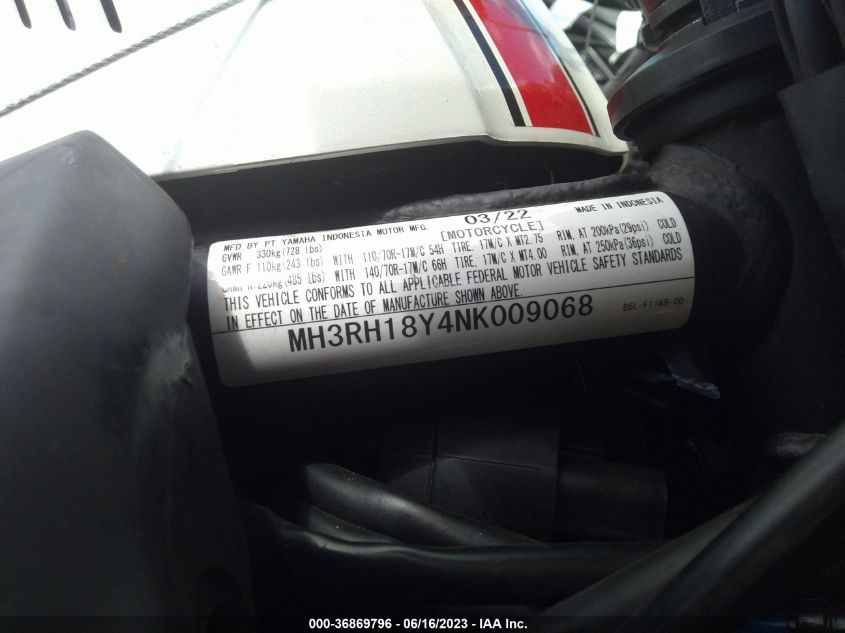 2022 YAMAHA YZFR3 A MH3RH18Y4NK009068