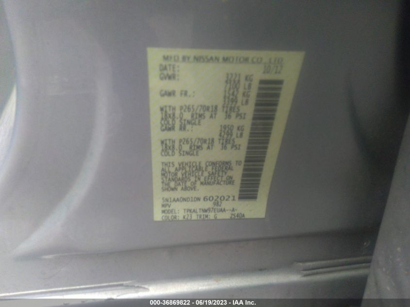 2013 NISSAN ARMADA SV - 5N1AA0ND1DN602021