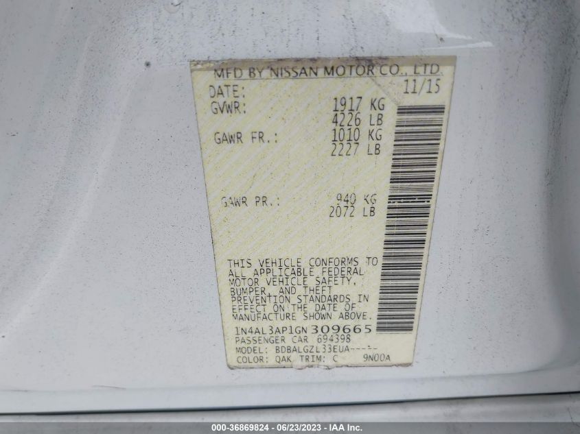 2016 NISSAN ALTIMA 2.5 - 1N4AL3AP1GN309665