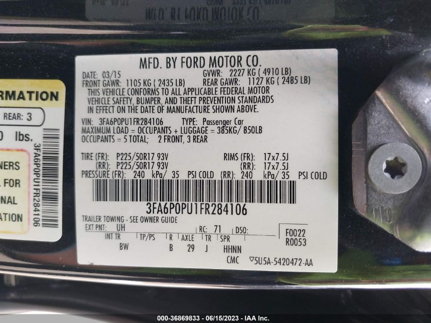 2015 FORD FUSION ENERGI SE LUXURY - 3FA6P0PU1FR284106