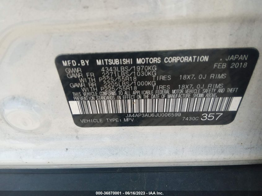 2018 MITSUBISHI OUTLANDER SPORT 2.0 - JA4AP3AU6JU006599