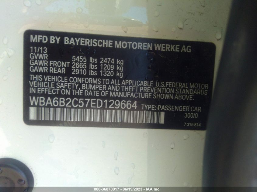 2014 BMW 6 SERIES 650I - WBA6B2C57ED129664