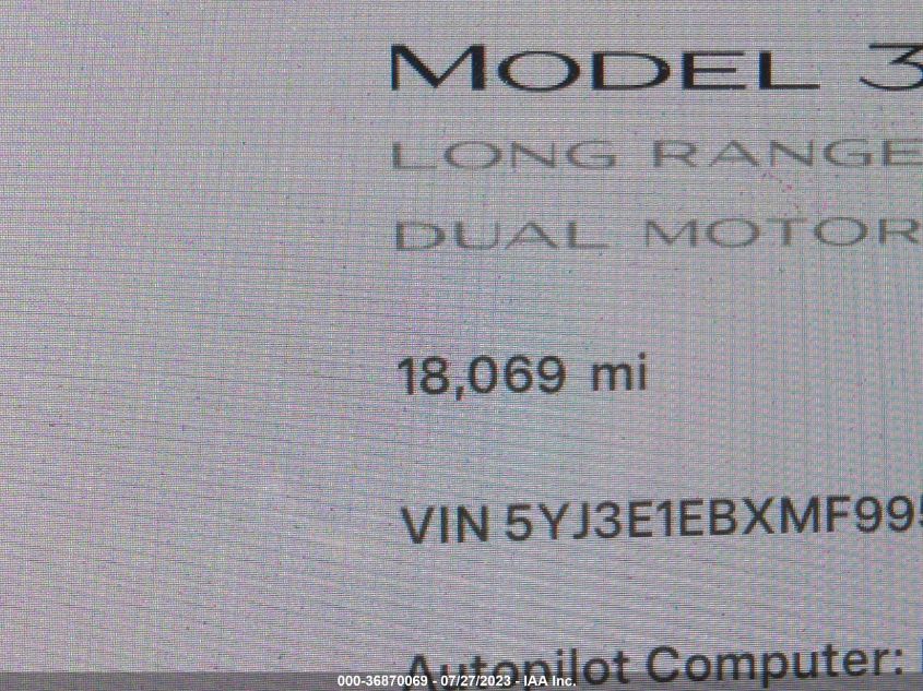 2021 TESLA MODEL 3 LONG RANGE - 5YJ3E1EBXMF995733